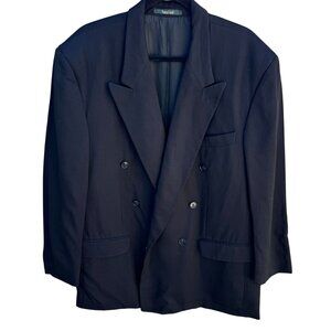 Modesto Uomo Vintage Mens Black Two Button Double Breasted Wool Blazer Jacket 46